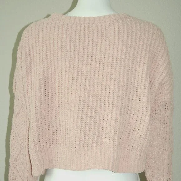 Arizona Jean Co, Women Size M, Cable Knit Crew Neck Crop Top Sweater, Dusty Pink - Picture 4 of 8